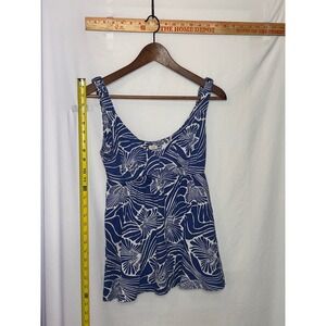 J Crew Blue White Floral Print Tank Top Women's Size M‎ Cotton Gathered Waist